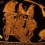 Артемида на золотой колеснице, запряженной оленями. Аттический краснофигурный кратер, ок. 460-440 до н.э., фрагмент росписи