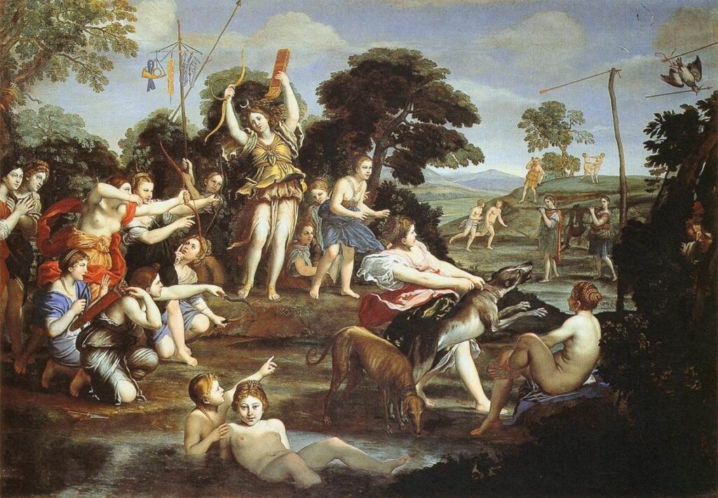 Доменикино, "Диана и ее нимфы: состязание в стрельбе". Холст, масло, 1616-1617