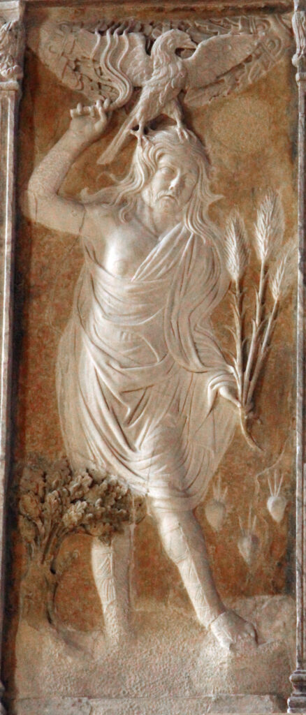 Агостино ди Дуччо, "Юпитер". Рельеф из Капеллы планет,  Храм Малатеста в Римини, 1450-1457