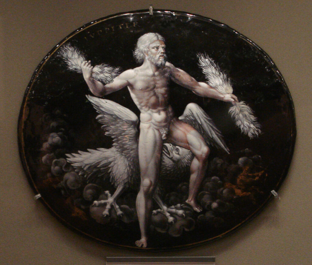 Жан Пенико II, "Юпитер". Медь, эмаль, ок. 1525-1550